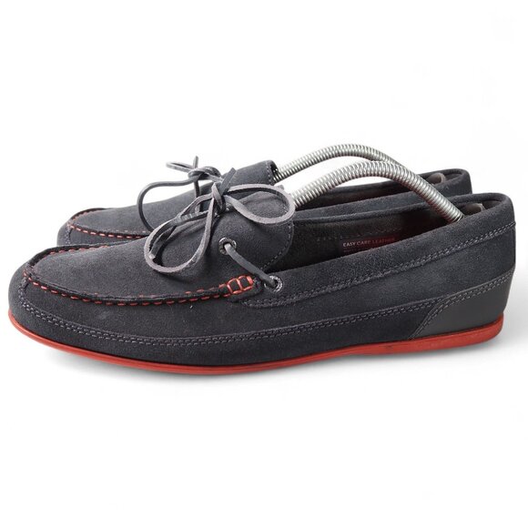 Rockport Malcom Tie Moc Toe Suede Loafers Men's 10.5 Dark Grey Red - Picture 2 of 11